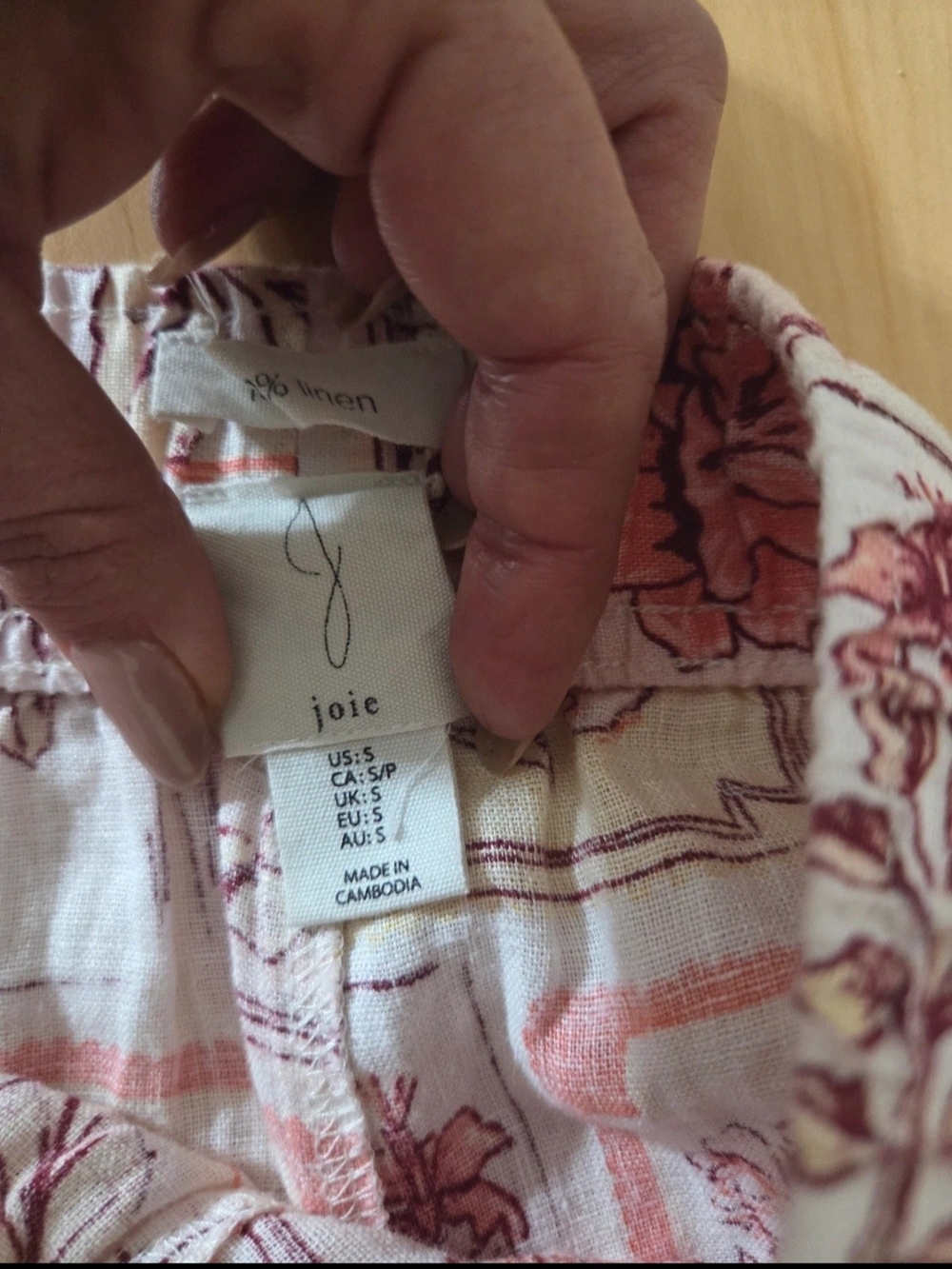 Joie Floral Linen Blend Top in Cream and Coral